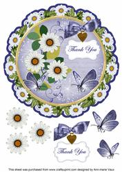 Classic Daisy Thank You 8in Doily Decoupage Topper