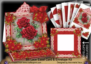 Christmas Roses Lace Top Easel Card & Envelope Kit
