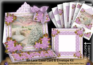 Snowscene 2 Lilac Lace Top Easel Card & Envelope Kit
