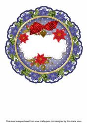 Blue Red Christmas Poinsettia 8in Doily Card Insert Panel