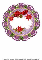 Purple Red Christmas Poinsettia 8in Doily Card Insert Panel