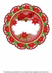 Red Christmas Poinsettia 8in Doily Card Insert Panel