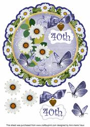 Classic Daisy 40th 8in Doily Decoupage Topper