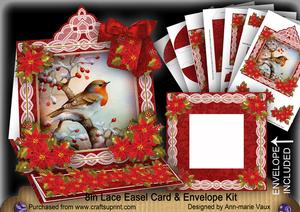 Red Robin Lace Top Easel Card & Envelope Kit