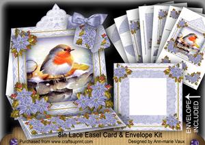Blue Robin Lace Top Easel Card & Envelope Kit
