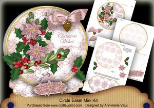 D Pink Poinsettia Christmas Wishes Circle Easel Card m Kit
