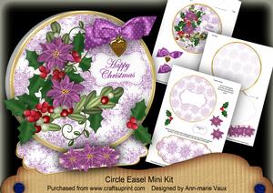 Purple Poinsettia Happy Christmas Circle Easel Card m Kit