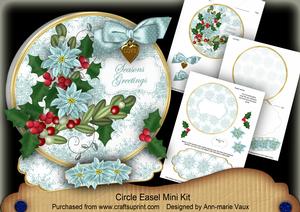 Dteal Poinsettia Seasons Greetings Circle Easel Card m Kit
