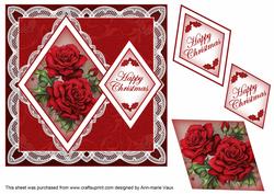 Christmas Roses Happy Christmas 7in Double Diamond Topper