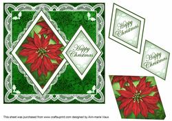 Poinsettia Happy Christmas 7in Double Diamond Topper
