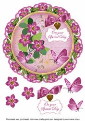 Cerise Fmk Special Day 8in Doily Decoupage Topper