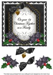 Black Poinsettia 1st Christmas Fancy 7in Decoupage Topper