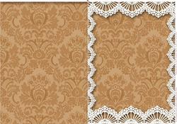 Vintage Coffee Damask Lace Blank Card