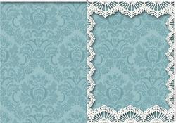 Vintage Duckegg Blue Damask Lace Blank Card