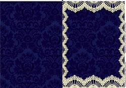 Vintage Navy Damask Lace Blank Card