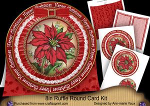 Red Poinsettia Happychristmas 8in Round Ruffle Mini Card Kit
