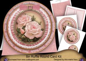 Pink Rose Happy Birthday 8in Round Ruffle Mini Card Kit