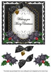 Black Poinsettia Merry Christmas Fancy 7in Topper
