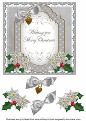 Silver Poinsettia Merry Christmas Fancy 7in Topper