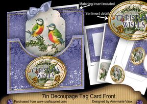 Blue Tits Christmas Wishes 7in Tag Card Front Mini Kit