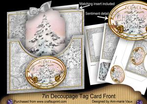 Snow Tree Christmas Wishes 7in Tag Card Front Mini Kit