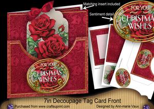 Christmas Roses Christmas Wishes 7in Tag Card Front Mini Kit