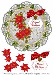 Silver Red Poinsettia Magical 8in Doily Decoupage Topper