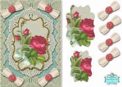 Deep Roses A5 Lace Bracket Card Front Step by Step