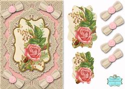 Butterfly Pink Roses A5 Lace Bracket Card Front Step by Step
