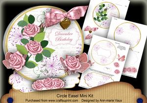 Pink Rose December Birthday Circle Easel Card Mini Kit