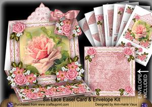 Pink Roses2 Lace Top Easel Card & Envelope Kit