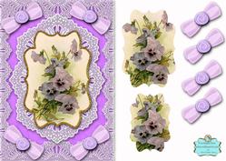 Purple Pansies A5 Lace Bracket Card Front Step by Step