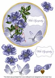 Blue Wild Rose Sympathy 7in Circle Decoupage Topper