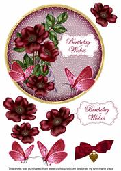 Hotpink Wild Rose Birthdaywishes 7in Circle Decoupage Topper