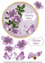 Lilac Wild Rose Birthday Wishes 7in Circle Decoupage Topper