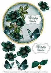 Peacock Wild Rose Birthdaywishes 7in Circle Decoupage Topper