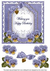 Dblue Pansy Happy Birthday Fancy 7in Decoupage Topper