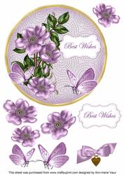 Lilac Wild Rose Best Wishes 7in Circle Decoupage Topper
