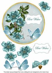 Dteal Wild Rose Best Wishes 7in Circle Decoupage Topper