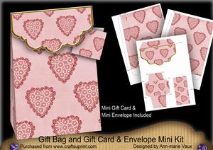 Pink Heart Gift Bag Mini Kit with Gift Card & Envelope