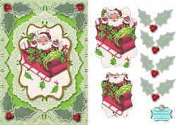 Vintage A5 Lace Santa Sleigh Card Front Step by Step