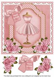 Pink Dotty Dress Happy Birthday 8in Decoupage Step by Step