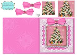 Pink Christmas Tree Square Lace Card