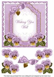 Lilac Pansy Wishing You Well Fancy 7in Decoupage Topper
