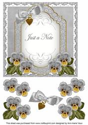 Silver Pansy Just a Note Fancy 7in Decoupage Topper