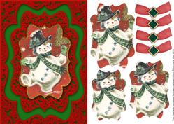 Vintage Happy Snowman Lace Card Front Step by Step