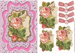 Vintage Pink Roses Lace Card Front Step by Step