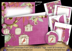 Birdcage Cerise 7x5inch Landscape Card & Envelope Mini Kit