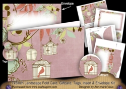 Birdcage Dusky Pink 7x5inch Landscape Card & Envelope Mini Kit