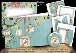 Birdcage Dusky Teal 7x5inch Landscape Card & Envelope Mini Kit